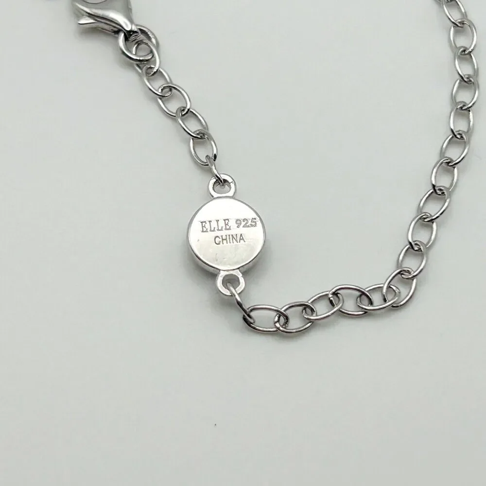 Elle Ruby Signed Sterling Silver 925 Chain Bracelet with Flower Charm